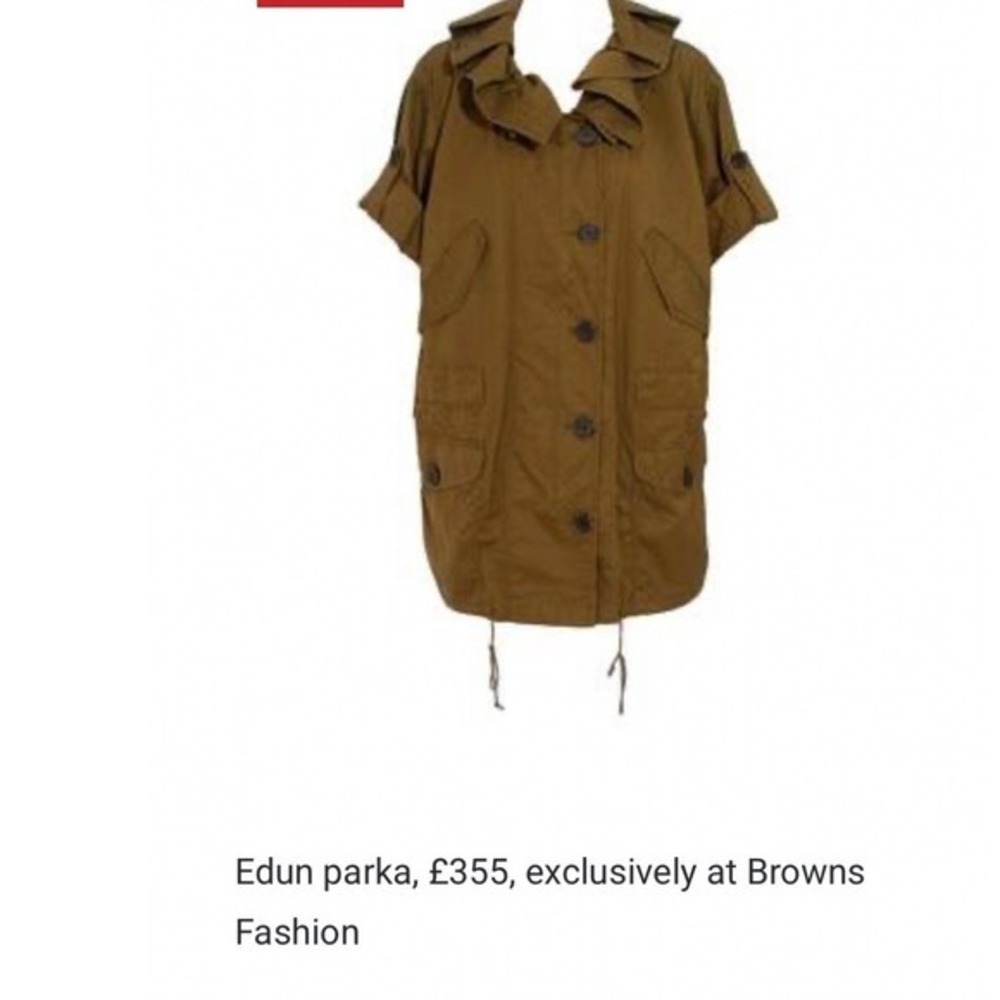 EDUN Olive Green Military Utility Jacket Ruffle Collar Oversized Size M/L - Picture 7 of 8